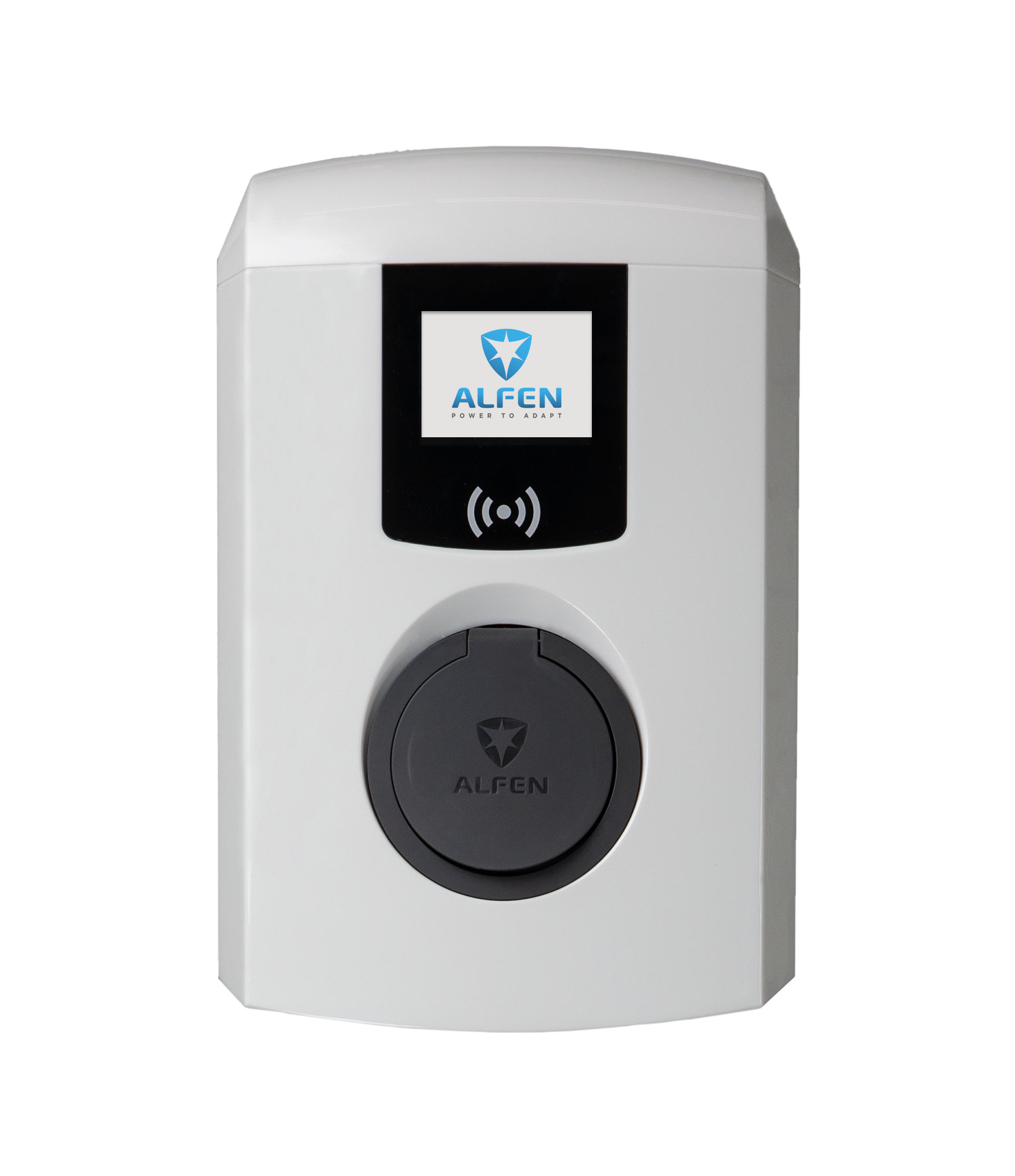Alfen Eve Single Plus met kleurendisplay, RFID-kaartlezer en Type 2-socket.