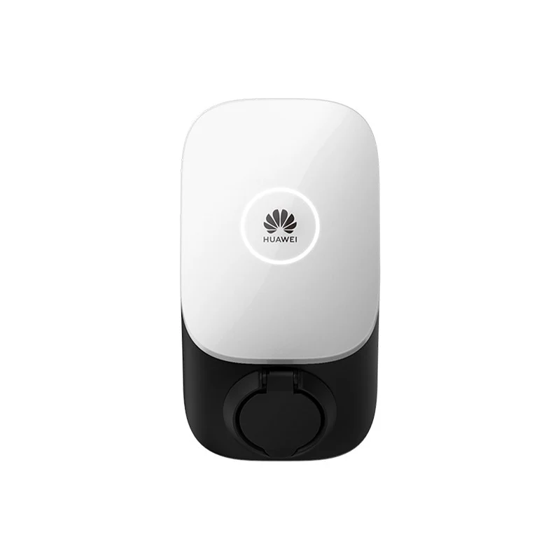 Vooraanzicht van de Huawei SCharger-22KT-S0 met ronde statusled en Type 2-socket onderaan.